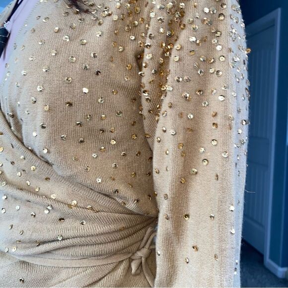 Newport News Womens V-Neck Long Sleeve Sequins Wrap Top Blouse Brown Size XL - Picture 7 of 15